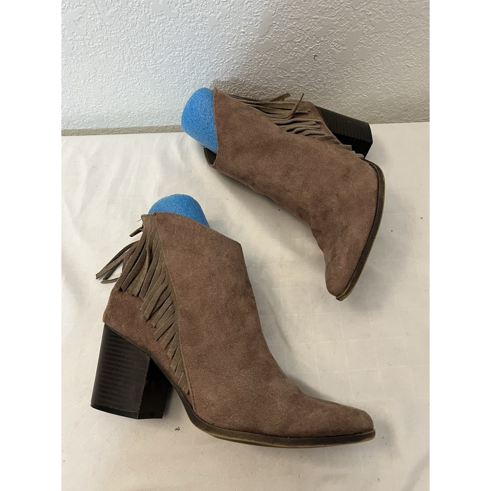 Boots Size 9.5 Tan Fringe Mossimo Suede Leather Ankle‎ Womens Boho Weatern 17730 - Picture 2 of 10